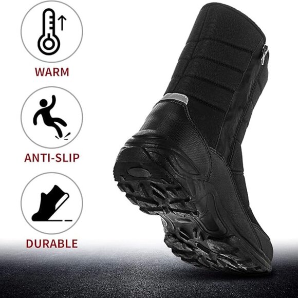 SILENTCARE Men's Winter Mid-Calf Snow Boot Fur Warm Waterproof Slip On Outdoor - Picture 2 of 6